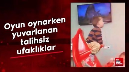 Oyun oynarken yuvarlanan talihsiz ufaklıklar