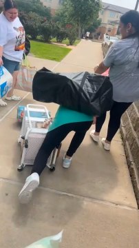 Woman Walking With Trolley and Shopping Bag Tumbles and Faceplants