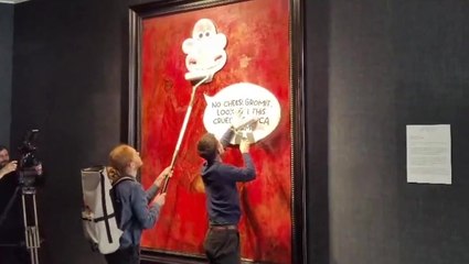 Protesters cover King Charles’s official portrait with Wallace and Gromit character
