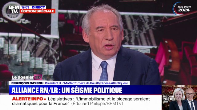 Proposition d'alliance RN/LR: Un tremblement de terre qui était prévisible depuis longtemps , pour François Bayrou (Modem)