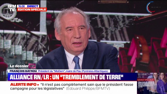 Proposition d'alliance RN/LR: C'est le plus précieux de ce que nous sommes qui est en jeu , assure François Bayrou (Modem)