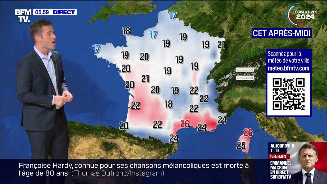 Une journée ensoleillée, avec du vent dans le Sud-Est et quelques averses attendues dans le Nord, avec des températures comprises entre 17°C et 26°C... La météo de ce mercredi 12 juin