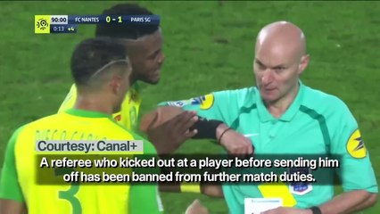 French football referee banned after kicking out!