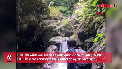 Balık tutarken ayıyla karşılaştılar; o anlar kamerada