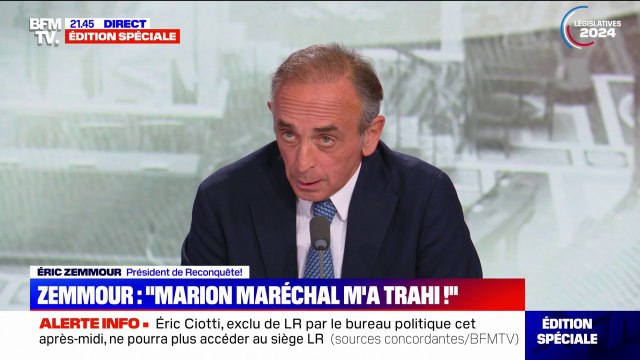 Éric Zemmour (président de Reconquête): Marion Maréchal s'exclut d'elle-même de ce parti qu'elle a toujours méprisé