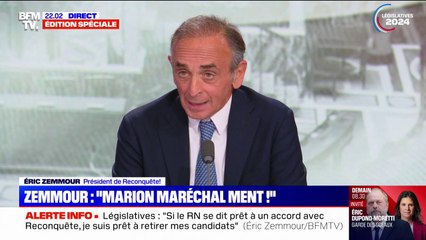 Éric Zemmour (président de Reconquête) sur un accord avec le RN: "C'est la responsabilité du plus fort de faire l'union"