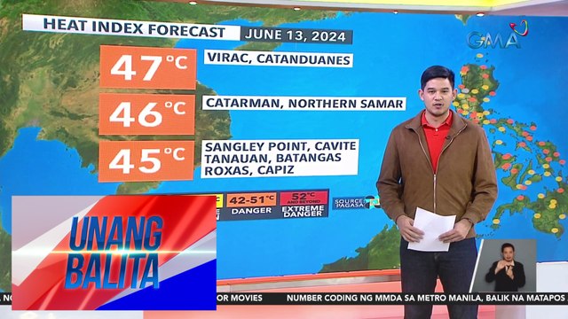 Mahigit 30 lugar sa bansa, posibleng makaranas ng danger level na heat index ngayong araw - Weather update today as of 6:09 a.m. (June 13, 2024) | Unang Balita