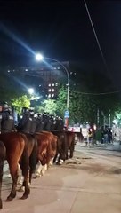Fuerte presencia policial en la plaza central para desactivar la protesta en contra de la Ley Bases que se trata en el Senado.