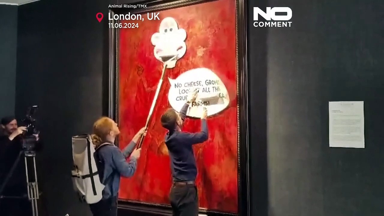 Tierschützer überkleben Portrait von König Charles III. mit Karikatur