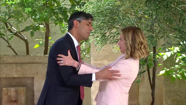 Watch: Rishi Sunak appears to be asked if he is ‘ok’ during G7 hug with Italy’s Giorgia Meloni