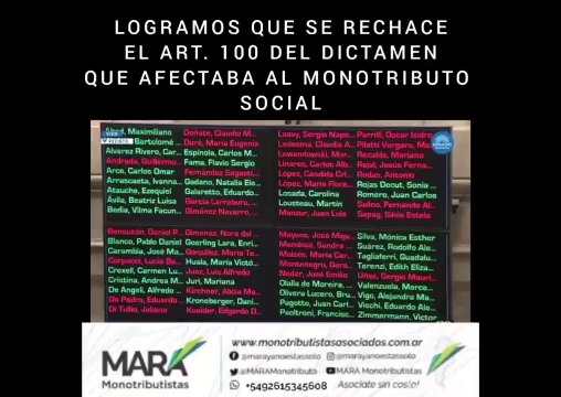 Desde Monotributistas Asociados República Argentina (MARA) agradecemos a todos los Senadores que entendieron que PEGARLE UN TIRO DE GRACIA EN LA FRENTE