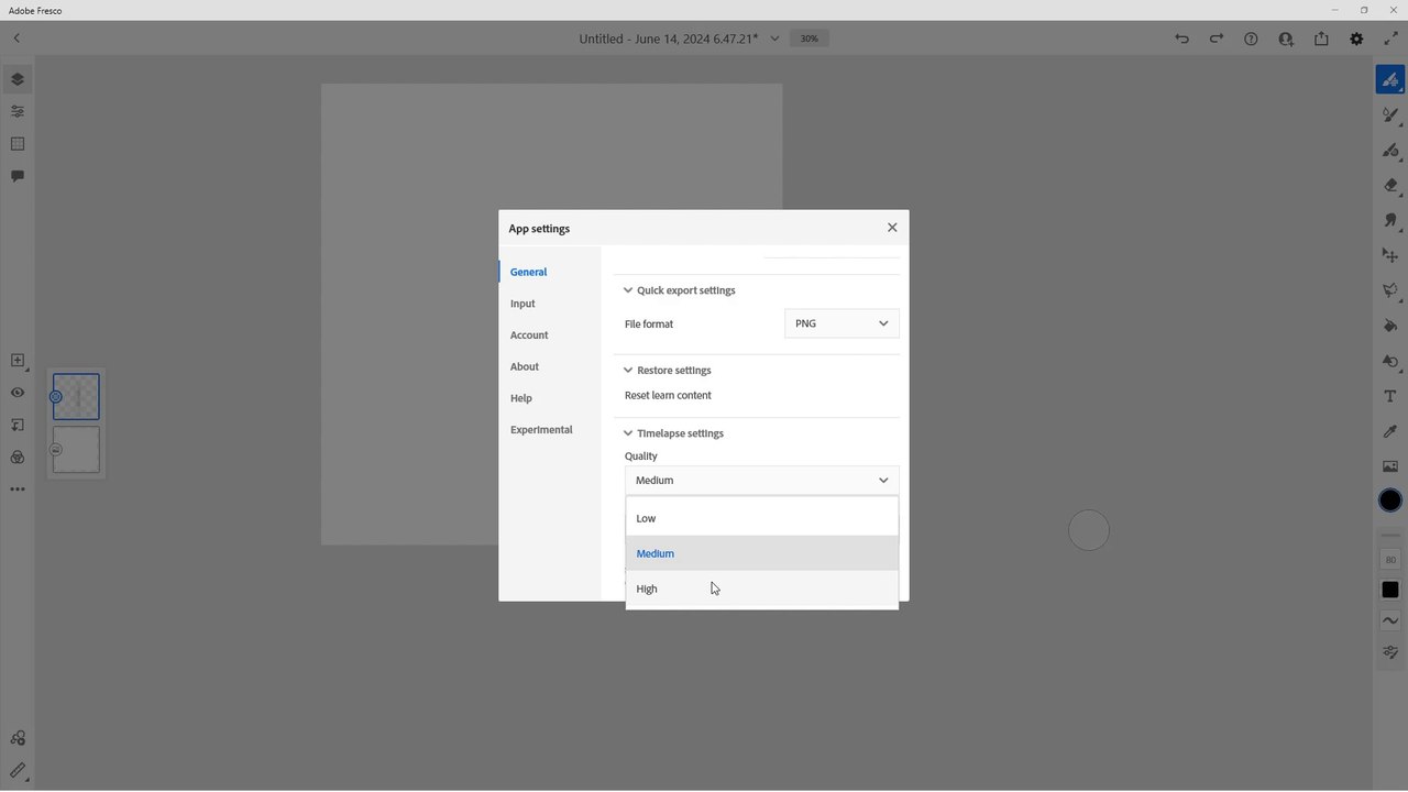 Adobe Fresco Course Section 38 Changing Application Settings