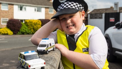 Autistic lad wears police outfit to keep town safe