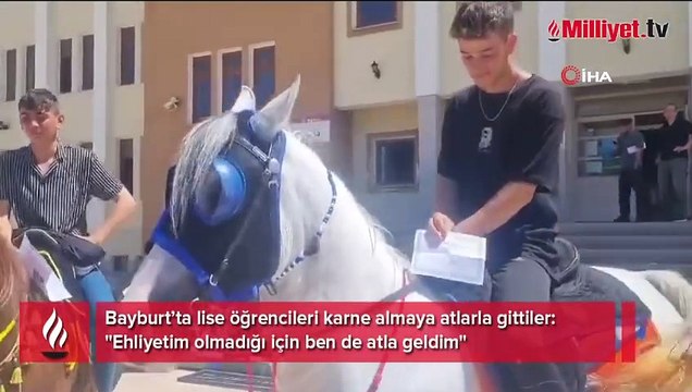 Lise öğrencileri karne almaya atlarla gittiler: Ehliyetim olmadığı için ben de atla geldim