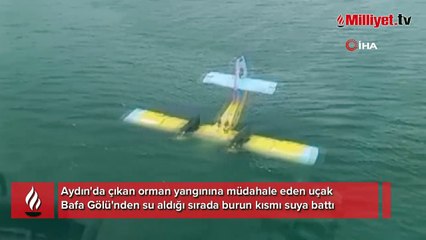 Aydın'da yangına müdahale eden uçak suya battı