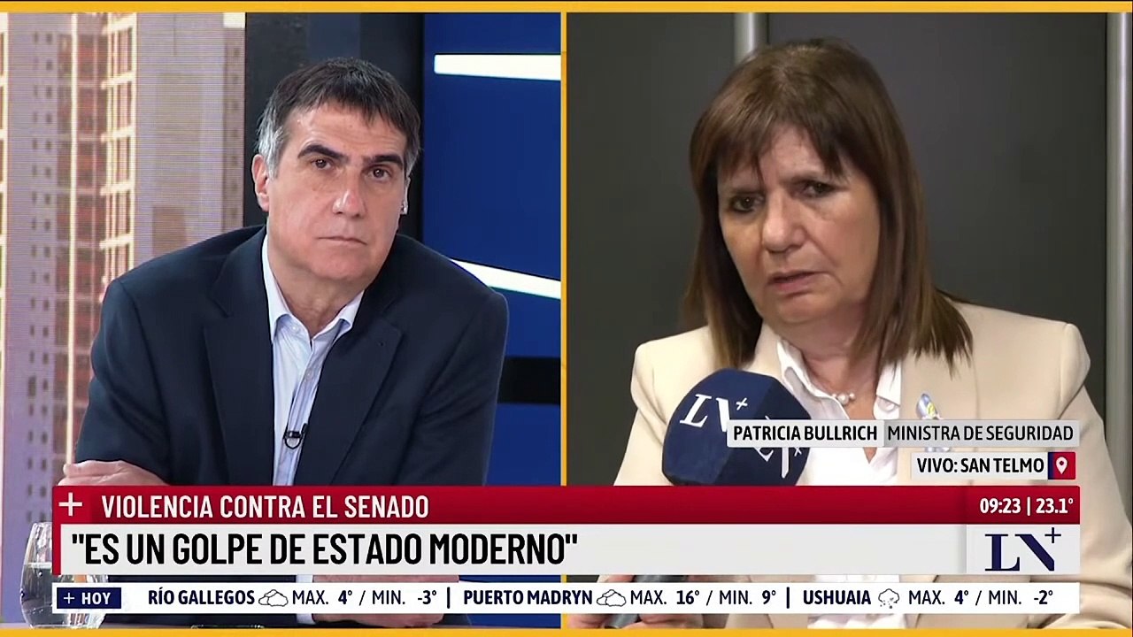 Bullrich definió a las protestas frente al Congreso contra la Ley de Bases como un intento de "golpe de Estado moderno"