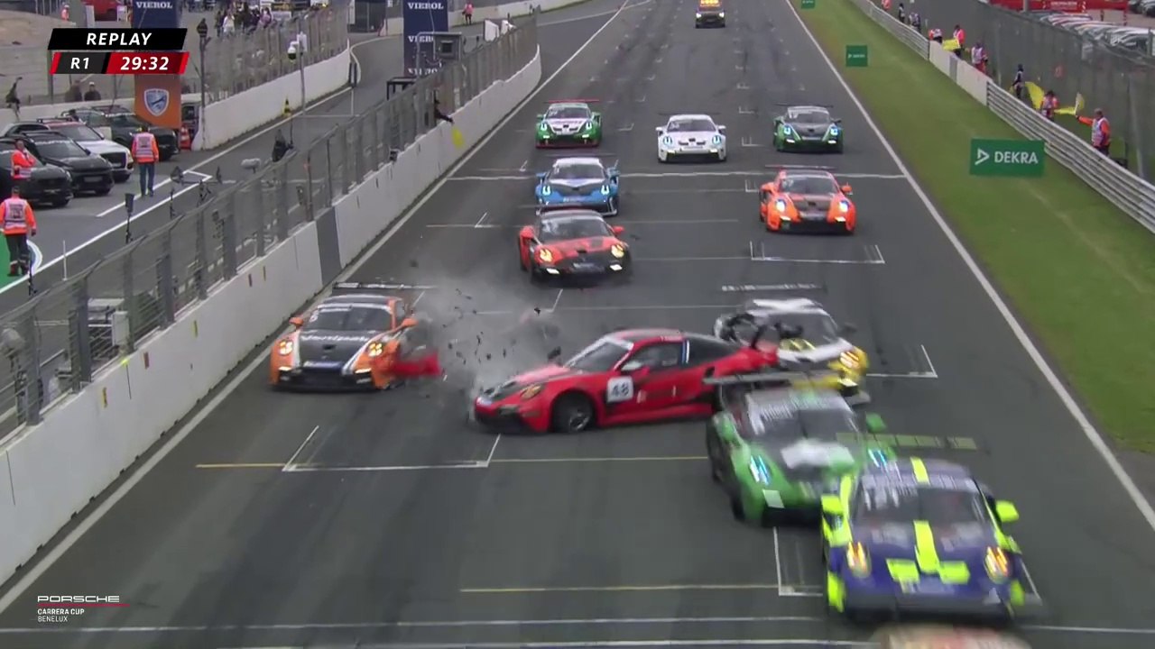 Porsche Carrera Cup Benelux 2024 Zandvoort Race 1 Start Big Crash