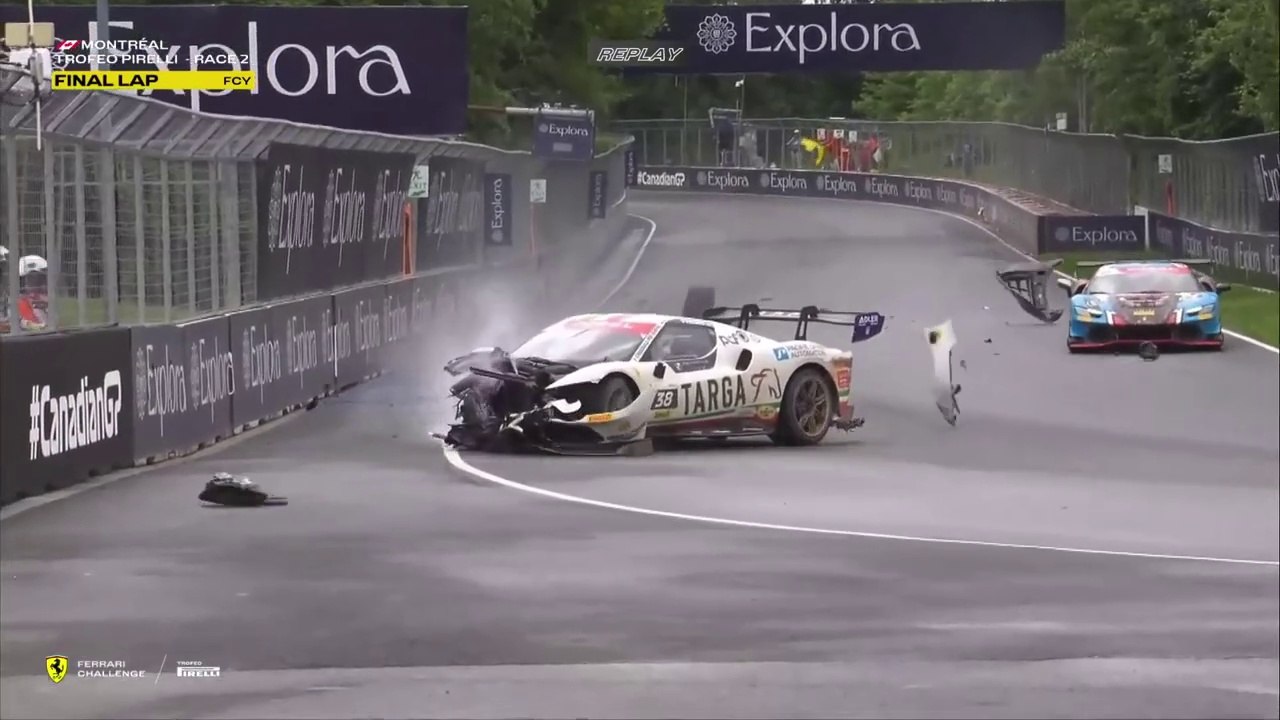 Ferrari Challenge North America Trofeo Pirelli 2024 Montreal Race 2 Petramalo Big Crash