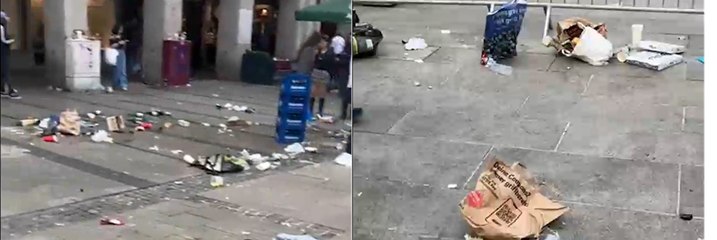 Munich's main square covered in litter after Scotland fans disperse ahead of match