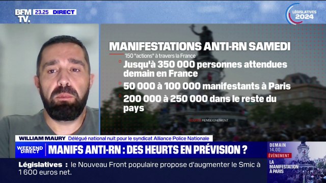 Demain on s'attend encore à des journées compliquées , affirme William Maury, délégué national nuit pour le syndicat Alliance Police Nationale, à propos des manifestations prévues ce samedi