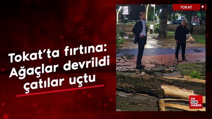 Tokat'ta fırtına: Ağaçlar devrildi, çatılar uçtu