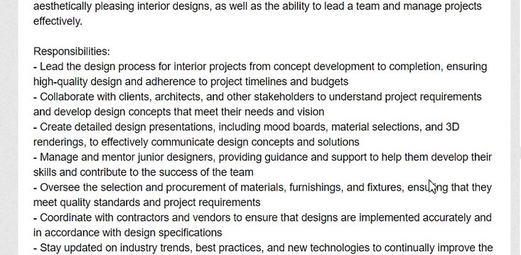 Senior Interior Designer - Dubai, UAE Jobs - - Bachelor’s degree in Interior Design or related field