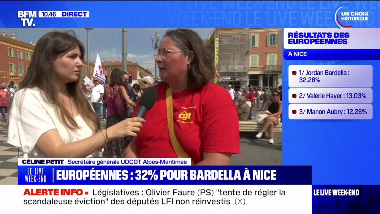 Céline Petit, secrétaire générale UDCGT Alpes-Maritimes dans le cortège niçois: "On va leur expliquer pourquoi il ne faut pas voter des idées d'extrême droite"