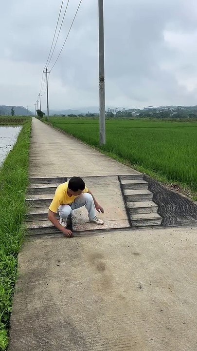 把路画断了，路人看到会有啥反应#3d