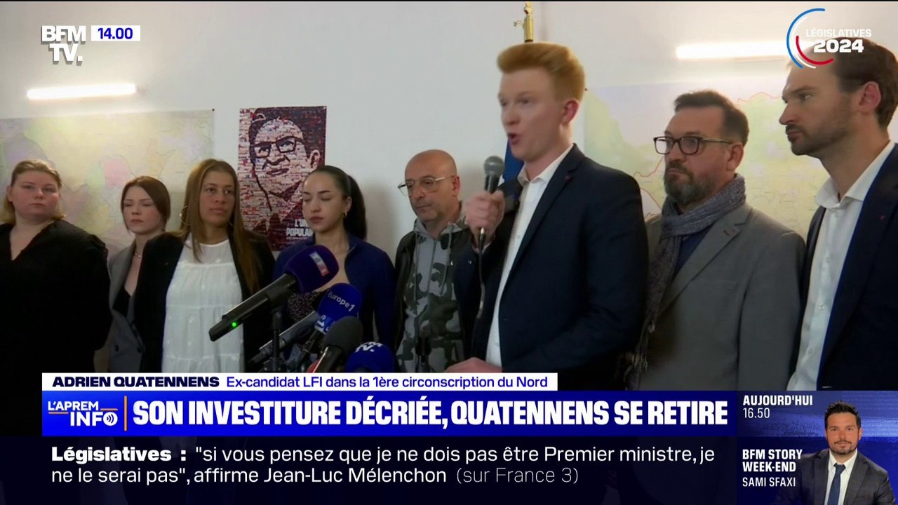 Législatives: l'Insoumis Adrien Quatennens renonce à sa candidature dans le Nord