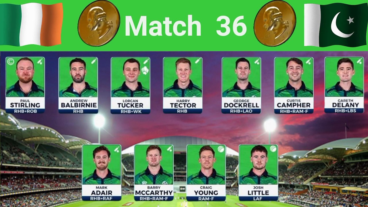T20 World Cup Live:Pakistan Vs Ireland Live 36th T20 || PAK Vs IRE Playing 11 & Pitch Report