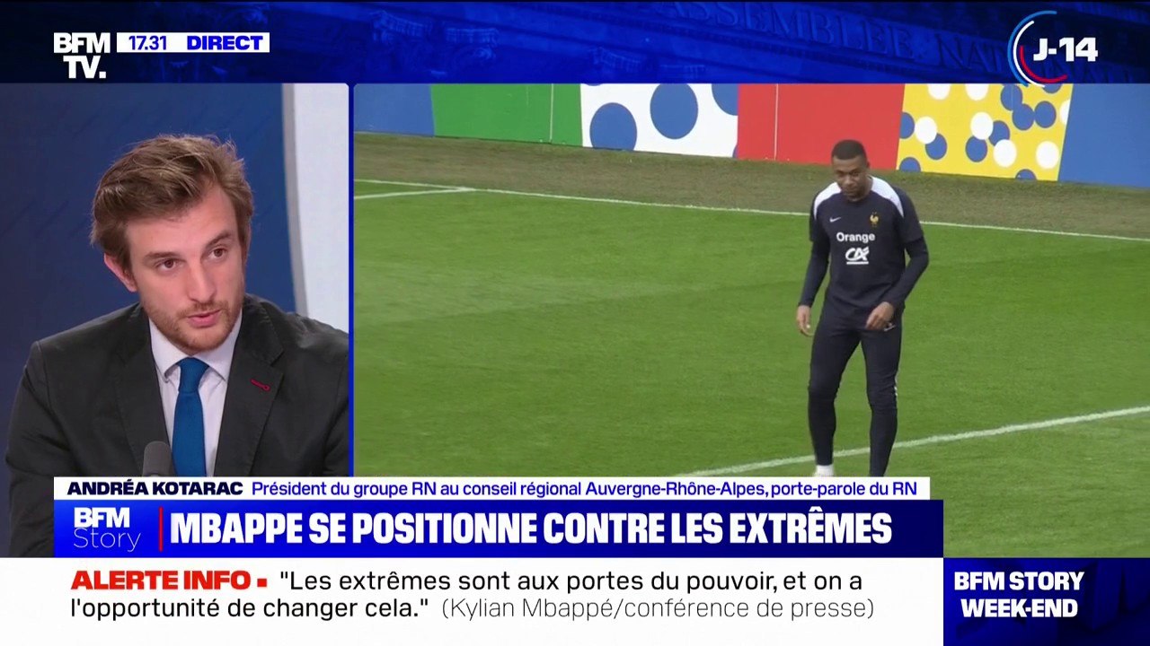"Mbappé fracture le pays": le porte-parole du RN, Andréa Kotarac, réagit à la prise de position de l'attaquant français qui appelle à voter contre "les extrêmes"