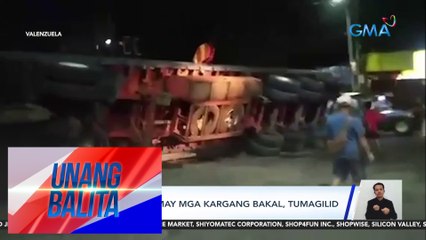 18-wheeler na may kargang bakal, tumagilid | Unang Balita