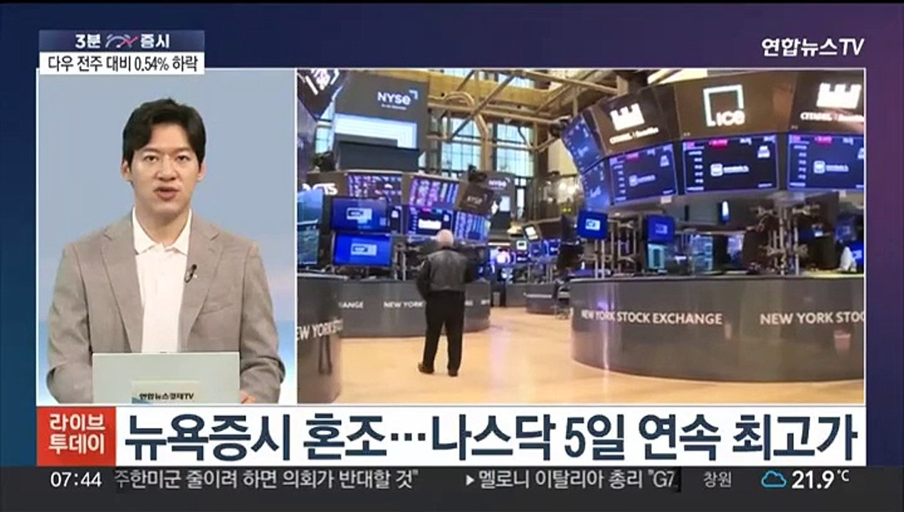 [3분증시] 뉴욕증시 혼조…나스닥 5일 연속 최고가