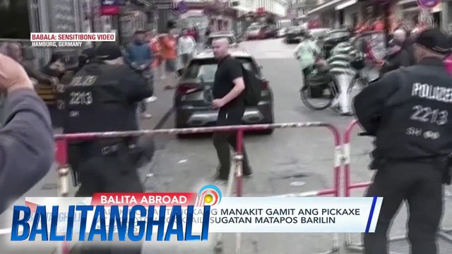Lalaking nagtangkang manakit gamit ang pickaxe at molotov cocktail, sugatan matapos barilin ng pulis | Balitanghali
