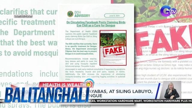 DOH - Tawa-tawa, bayabas, at siling labuyo, hindi gamot sa Dengue | Balitanghali