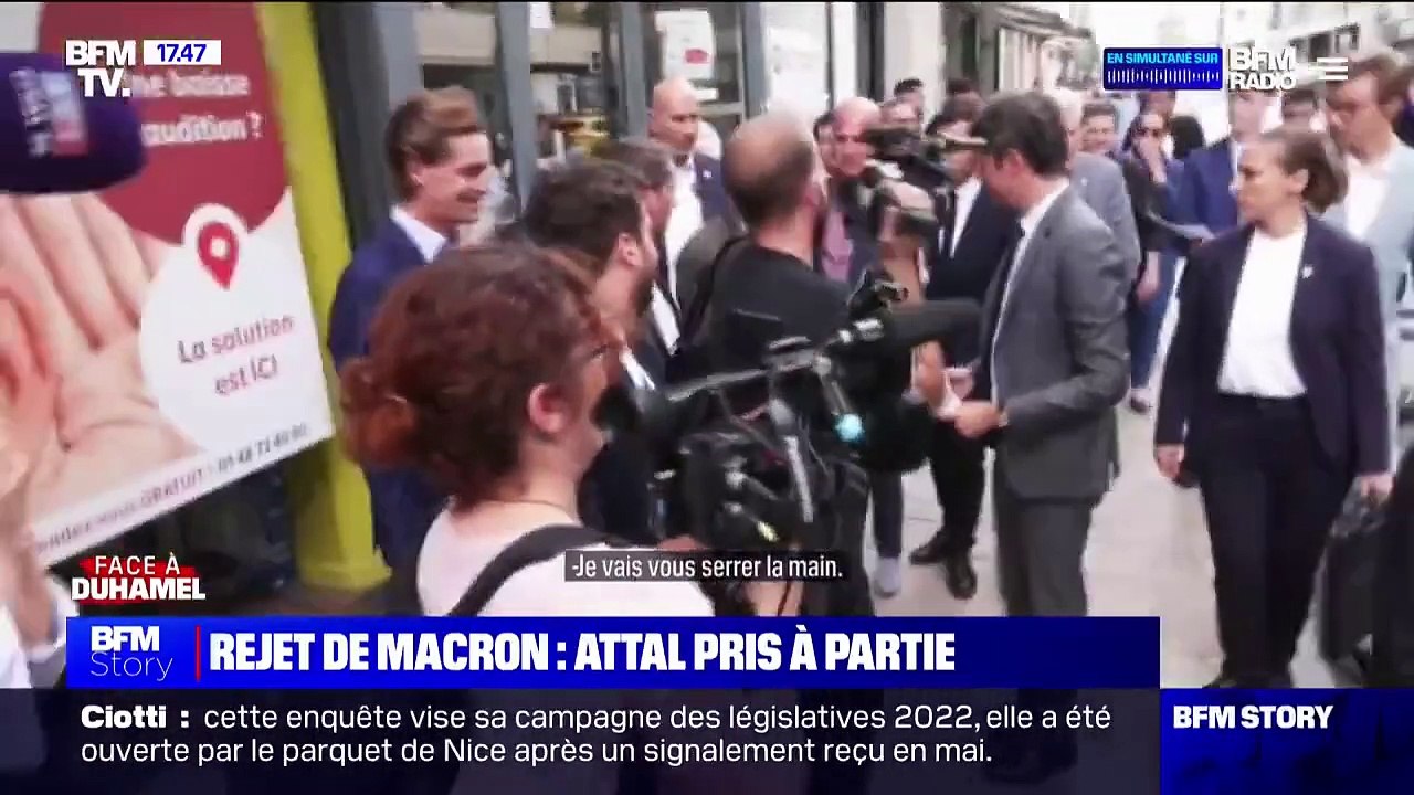 En déplacement hier au Perreux-sur-Marne, Gabriel Attal interpellé dans la rue : "Il faudra dire au président qu'il ferme sa gueule ! C'est lui qui nous fout dans la merde!"