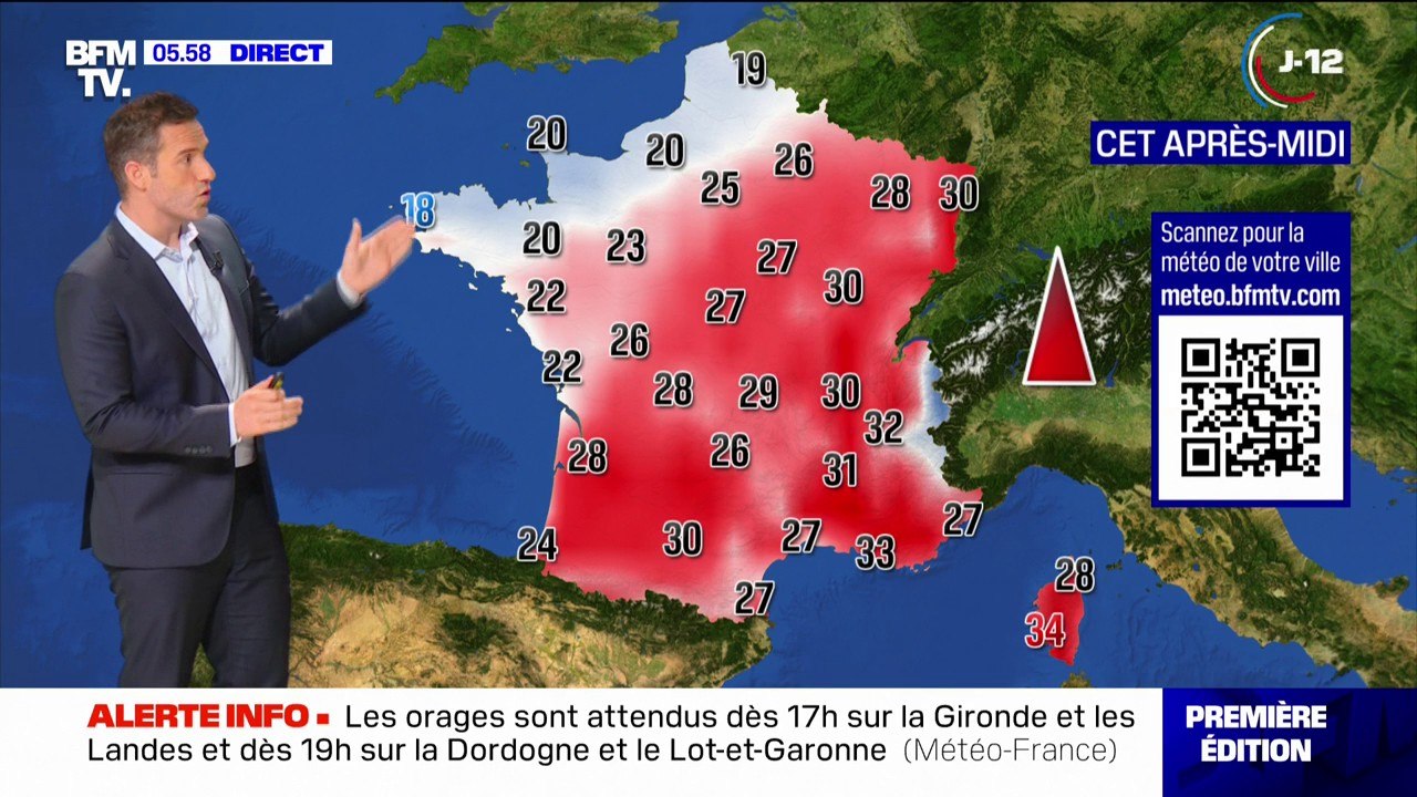 Des orages dans le Nord et en Nouvelle-Aquitaine, et du soleil, avec des températures comprises entre 18°C et 34°C... La météo de ce mardi 18 juin