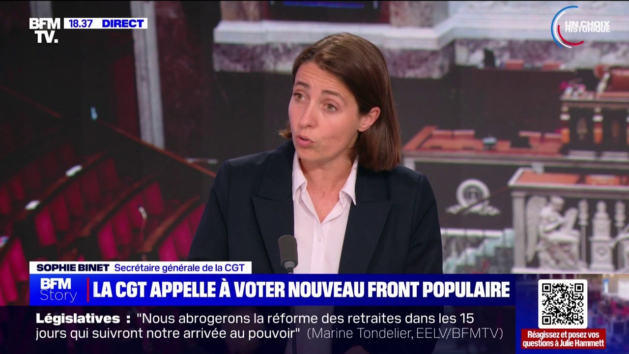 Appel de la CGT à voter pour le Nouveau Front populaire: "Notre république et notre démocratie sont en danger", justifie Sophie Binet