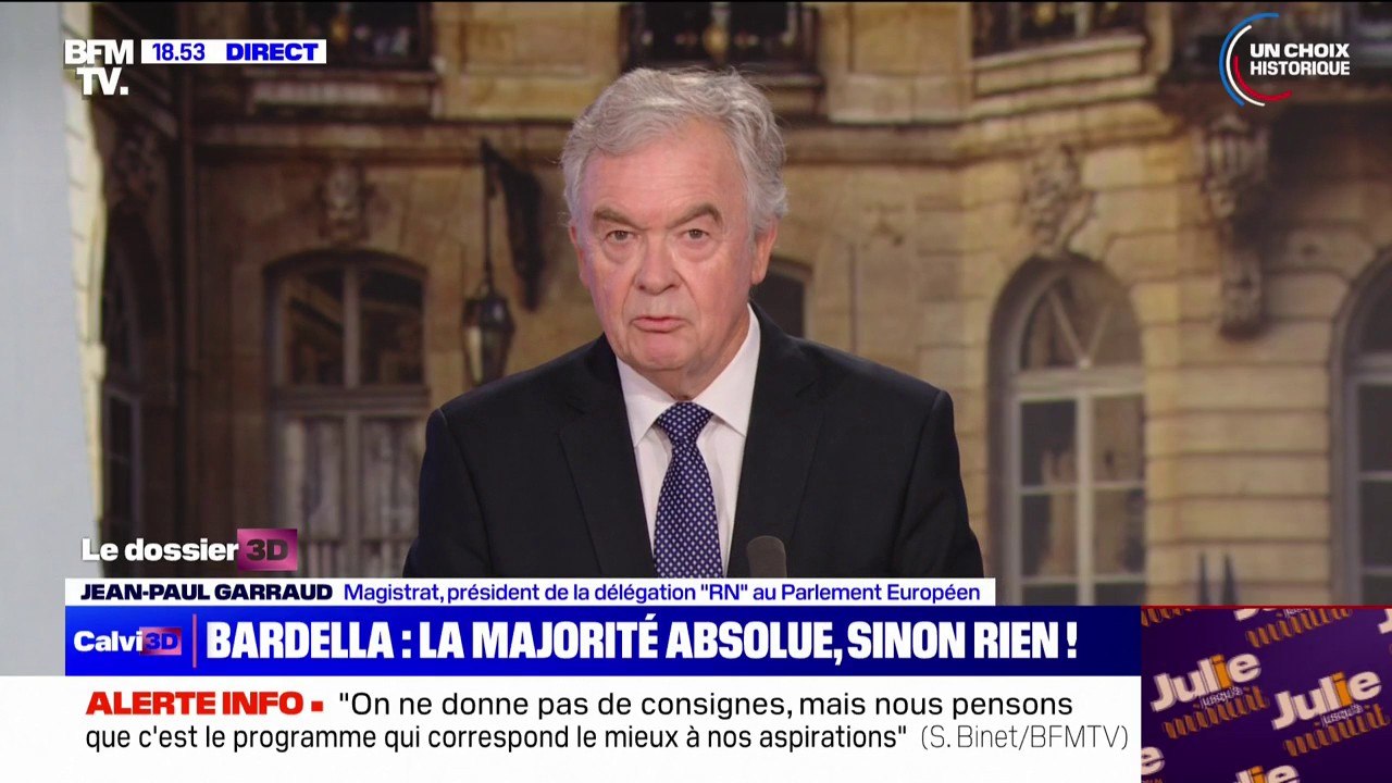 Élections législatives: "Il nous faut absolument cette majorité absolue" pour que le RN accepte d'aller à Matignon, affirme l'eurodéputé Jean-Paul Garraud (RN)