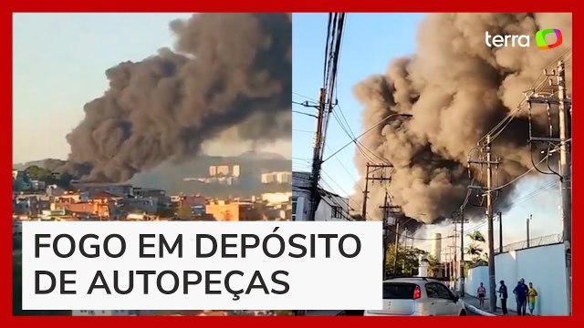 Incêndio de grandes proporções atinge galpão de empresa em Barueri (SP)