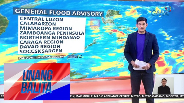 Maraming bahagi ng bansa, isinailalim ng PAGASA sa general flood advisory - Weather update today as of 7:16 a.m. (June 19, 2024) | Unang Balita