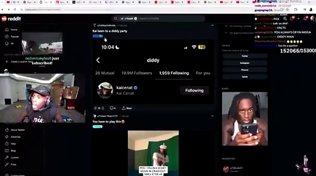 Kai Cenat reacts to Diddy following him on Instagram during live-stream:  “I don’t follow this n*gga… wait this n*gga trying to recruit…. oh hell naw”