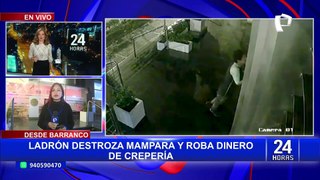 ¡Vidrio le cayó encima! Delincuente destroza mampara y roba dinero de crepería en Barranco