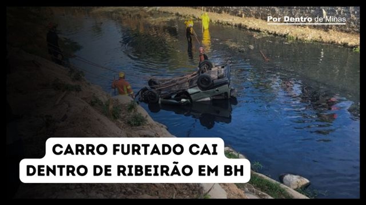 Carro furtado cai dentro de ribeirão no bairro...