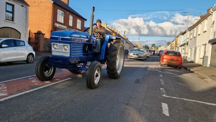 Tractors heading home at the end of the Glasswater Primary School PTA tractor run in Crossgar