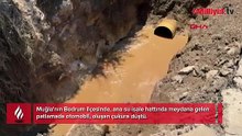 Görüntüler Bodrum'dan! İsale hattı patladı; otomobil çukura düştü