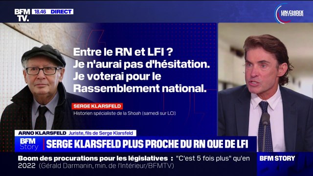 Arno Klarsfeld affirme qu'il ferait comme son père et voterait RN face à LFI au second tour