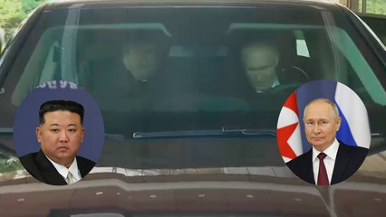 Vladimir Putin lleva a Kim Joun Un de paseo en un vehículo Aurus durante su visita a Corea del Norte