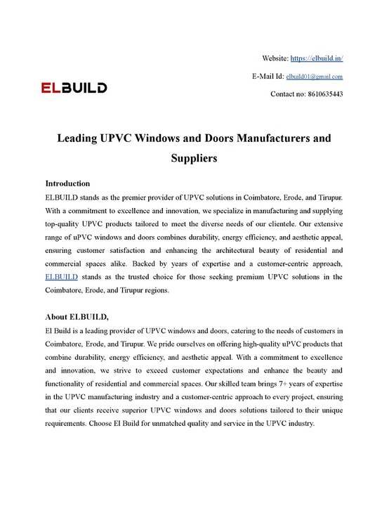 Best UPVC Windows and Doors Manufacturers