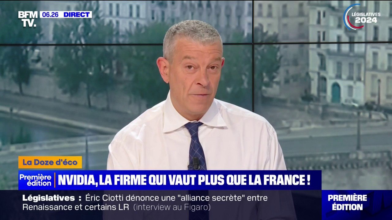 La valeur boursière de Nvidia, une entreprise américaine, a dépassé les 3.330 milliards de dollars, soit plus que le PIB de la France